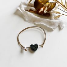 Bracelet « Big Coeur » (Porcelaine Nuit + Option Cordon)