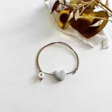 Bracelet « Big Coeur » (Porcelaine Grise + Option Cordon)