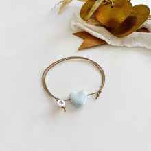 Bracelet « Big Coeur » (Porcelaine Bleue Ciel + Option Cordon)