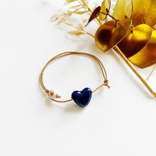 Bracelet « Big Coeur » (Porcelaine Bleue électrique + Option Cordon)
