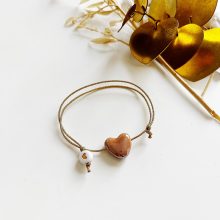 Bracelet « Big Coeur » (Porcelaine Noisette + Option Cordon)