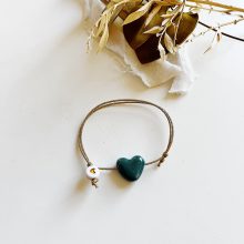 Bracelet « Big Coeur » (Porcelaine Verte + Option Cordon)