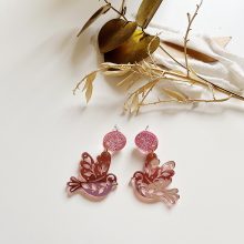 Boucles d’Oreilles « Colombe » (Rose-Support Paillette)