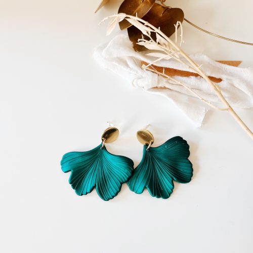 Boucles d'Oreilles "Ginkgo" (Vert Reflet)