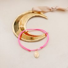 Bracelet «Médaille Vierge» (Cordon Rose Fluo)